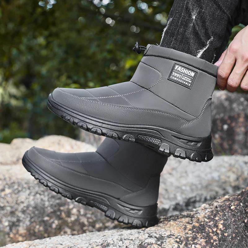 Fashion Waterproof Snow Boots for Men Winter Non-Slip Thicken Plush Ankle Boots Male New 2025 Outdoor Keep Warm Cotton Padded Shoes Man