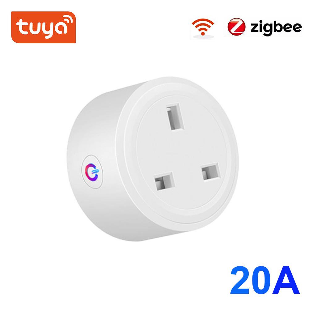 Умная розетка Tuya Zigbee 20a, британская вилка, мини-беспроводная розетка с мониторингом энергии, работает с Alexa Google Home и приложением Smart Life