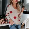 Autumn and Winter Women's Sweater Loose Heart Valentine's Day V-Neck Knit Sweater Pullover Sweater