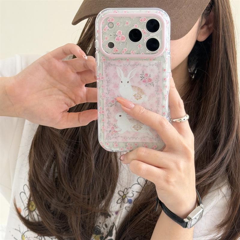 Pastoral Pink Rose Rabbit iPhone 17/16ProMax/15Pro Case for Women