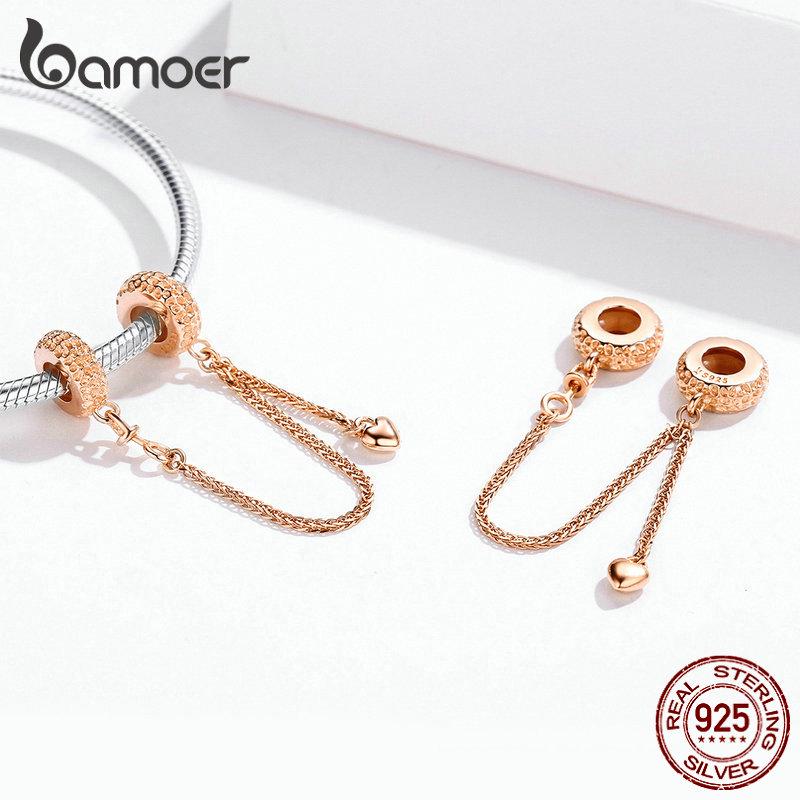 BAMOER Стерлинговое серебро 925 пробы Love Heart Защитная цепочка Подвеска-стопор Подвеска