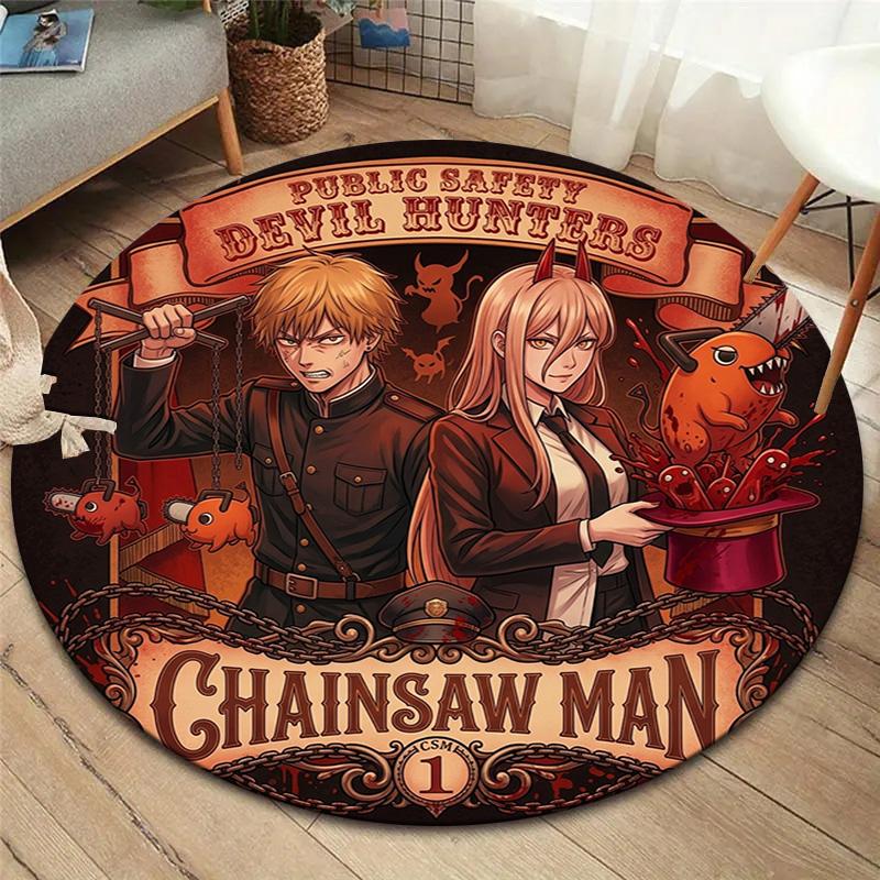 Chainsaw Man Round Area Rug Carpet Rug For Living Room Bedroom Sofa Playroom Decor Nonslip Floor Mat