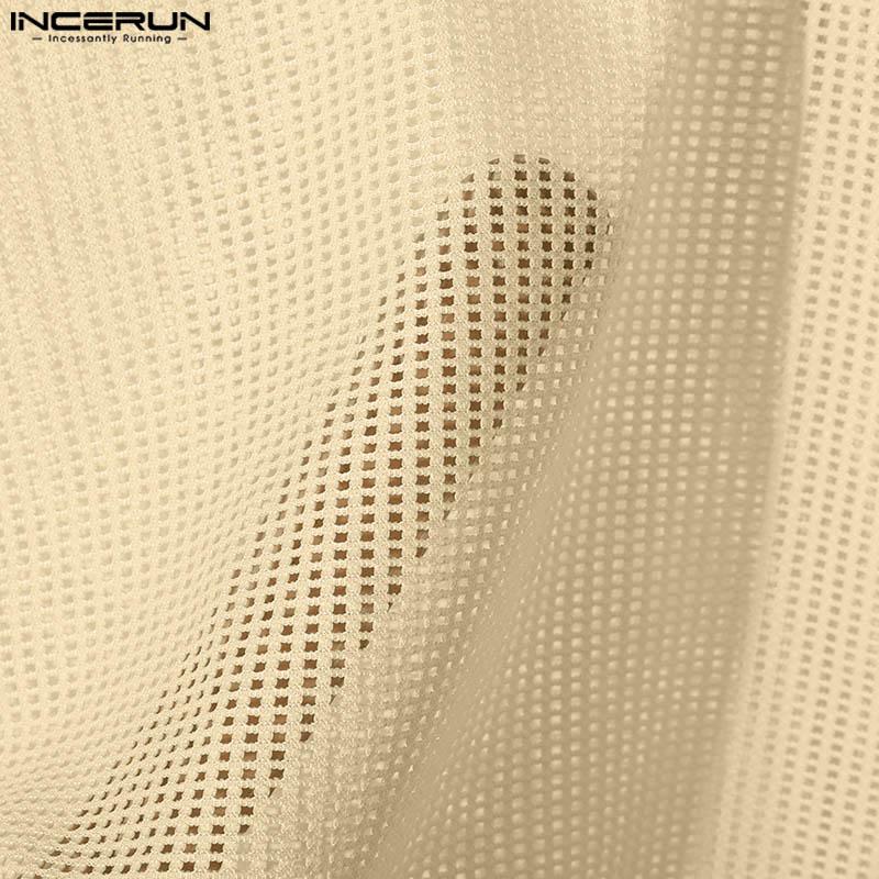 INCERUN Мужские повседневные топы с длинным рукавом и вырезом, прозрачные пуловеры