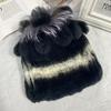New Winter Real Rabbit Fur Beanies Hat Women 100% Genuine Real Rex Rabbit Hat Good Elastic Knitted Rex Rabbit Fur Caps