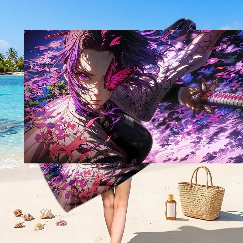 Shinobu Kocho Printed Swim Towel, Portable Water Absorbent Towel for Beach Camping Daily Bathroom Use