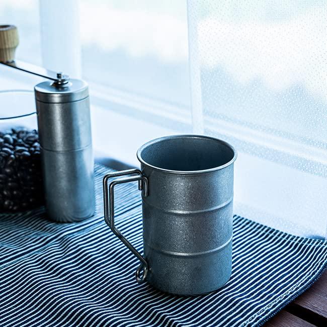 VINTAGE INOX Drum Made in Japan Perfect for outdoor and Stainless steel with an aged Unbreakable and dishwasher Mug, 400ml, [Official Product]. cafes,