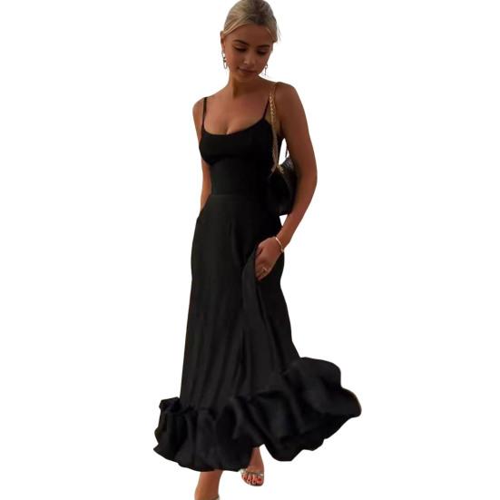 Женское платье-комбинация на тонких бретельках, облегающее однотонное вечернее платье трапециевидной формы с открытой спиной и без рукавов