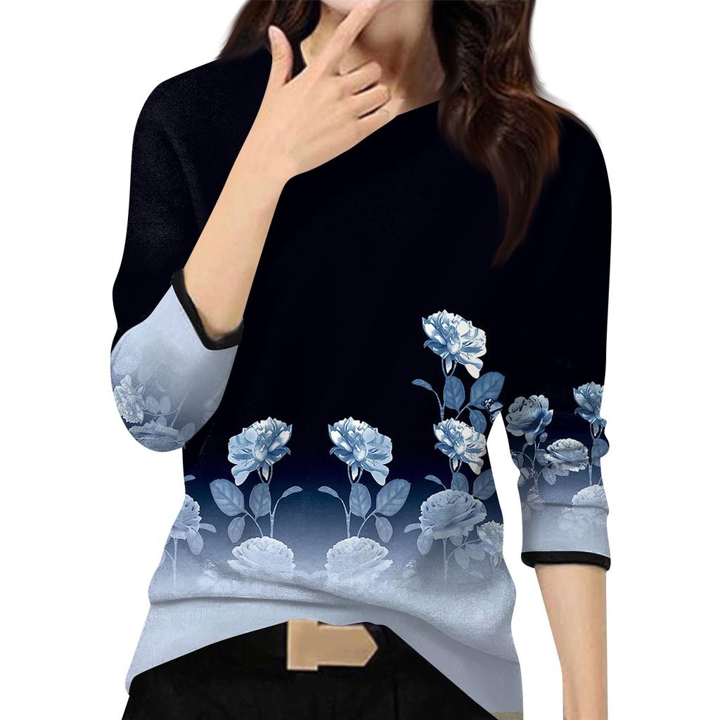 Женский повседневный модный топ с принтом, круглым вырезом и длинными рукавами, пуловер