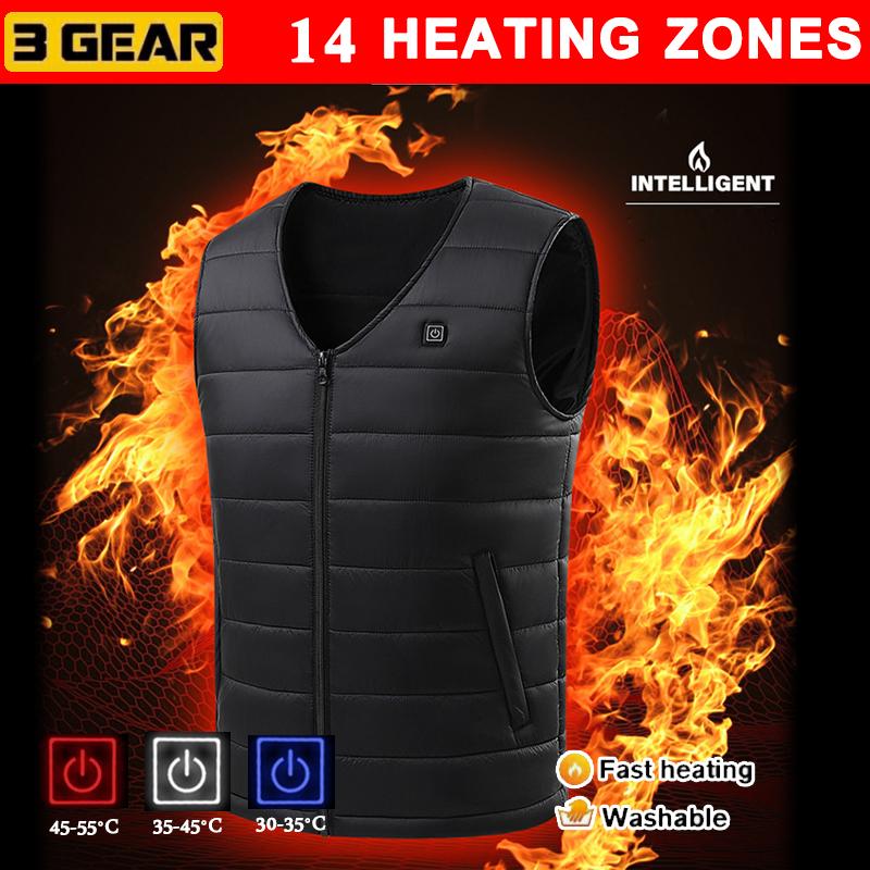 14 Area Heated Vest Warm Gilet Winter Electric USB Jacket Men Women Heating Coat Thermal