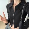 Дизайнерская футболка Niche Polo Collar с длинными рукавами, женская, ранняя осень, новая короткая куртка с застежкой-молнией