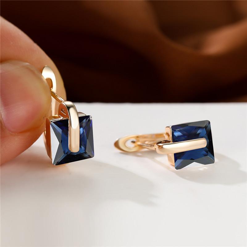 Cute Female Bridal Gold Color Wedding Clip Earrings Luxury Crystal Green Square Stone Jewelry For Women