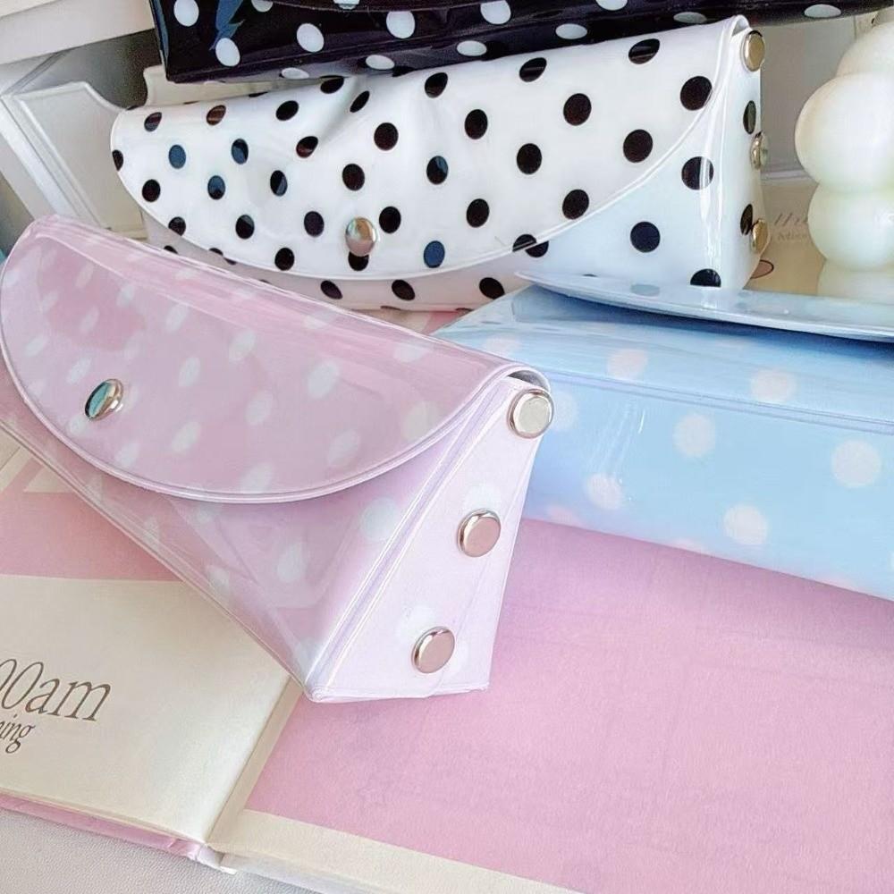 Portable Design Polka Dot Pencil Case Snap Button Closure Stationery Organizer Office