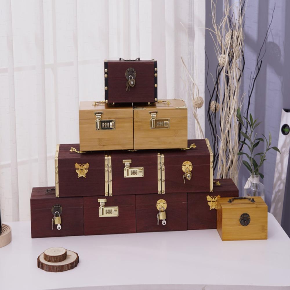 Retro Money Tank Chinese Style Password Lock Money Box Money Tank Wooden Savings Tank  Decorative