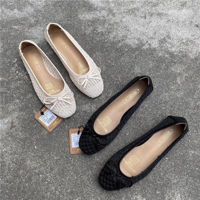 Модные балетки для женщин Весна Осень Новинка 2025 Мелкий бант Женская обувь Мягкий квадратный носок Лодочки Ажурные женские туфли