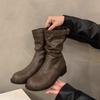 Short Boots, Women's Pile Boots, New Autumn and Winter Retro Round Toe Versatile Motorcycle Boots, Martin Boots