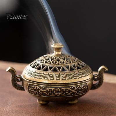 Мини-курильница для благовоний в китайском стиле, винтажная полая, с двумя ушками, трехногая, из цинкового сплава, держатель для благовоний, украшение для домашнего офиса и рабочего стола