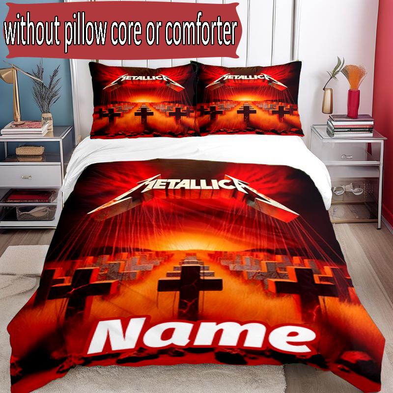 3pcs Duvet Cover Set (1*Duvet Cover + 2*Pillowcase, Without Core), Custom Name Master of Puppets Pattern Bedding Set, Home Bedroom Decor Gift