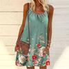 Женское мини-платье с цветочным принтом, вечернее платье без рукавов, летнее пляжное платье, сарафан