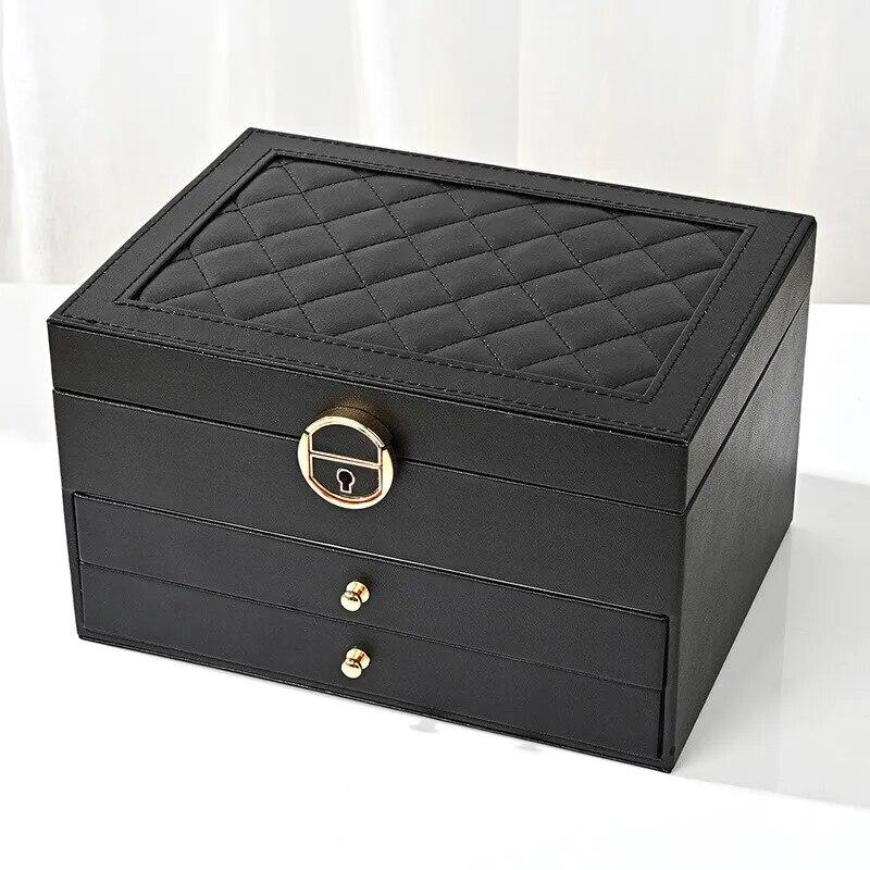Large Jewelry Storage Box Multi-Layer Organizer For Jewelry Necklace Earring Leather Jewellery Storage Packaging Display Boxes