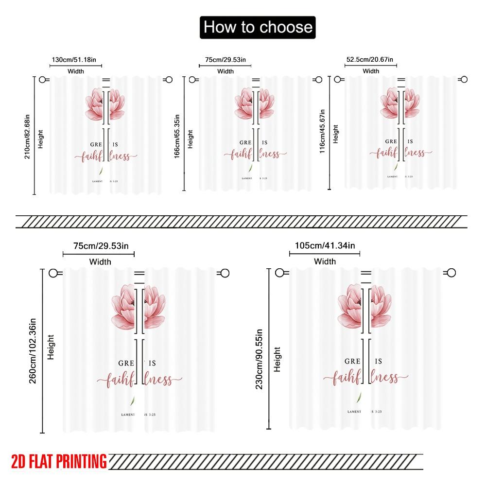 2pcs 2D flat printing Curtains Great Is Your Faithfulness Flower Fabric Without Electricity Holiday Decorations Use for Door