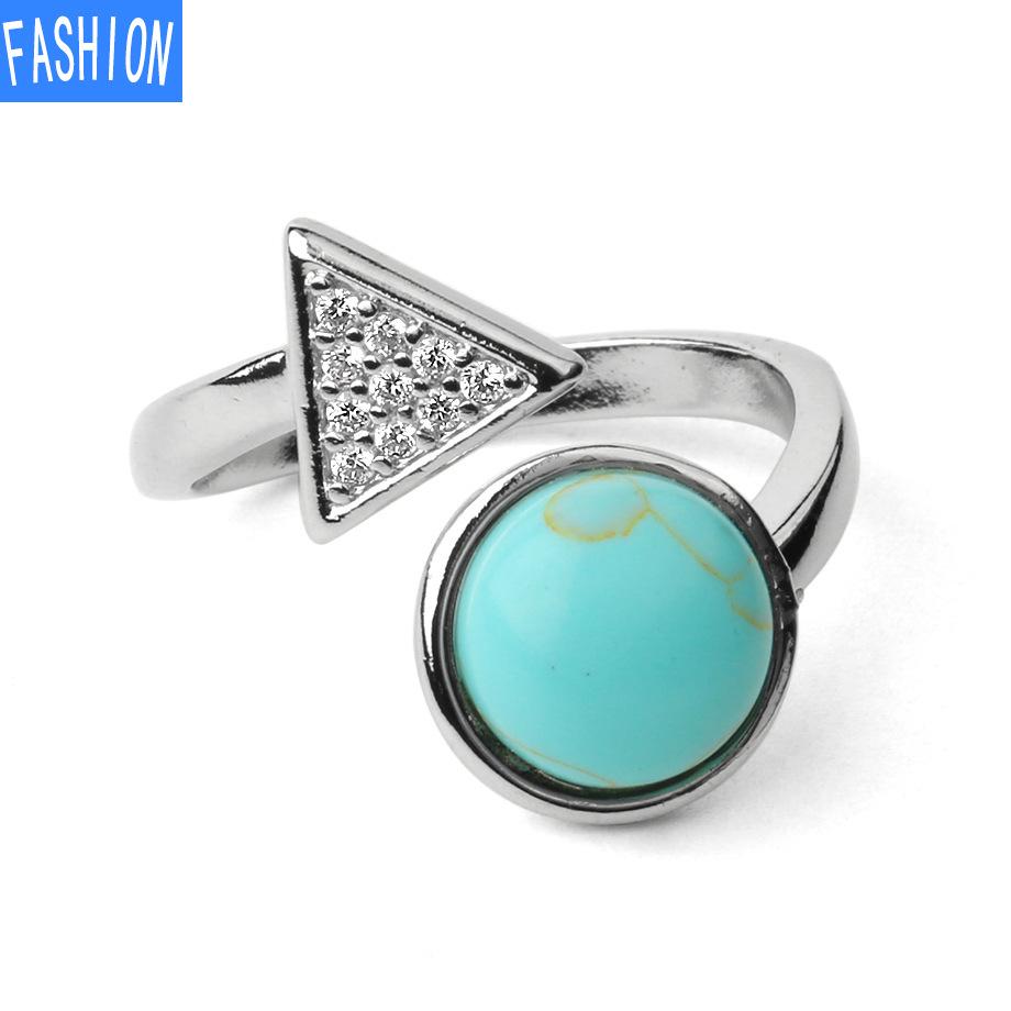 Natural Stone Round Crystal Triangle Adjustable Ring Gift for Women