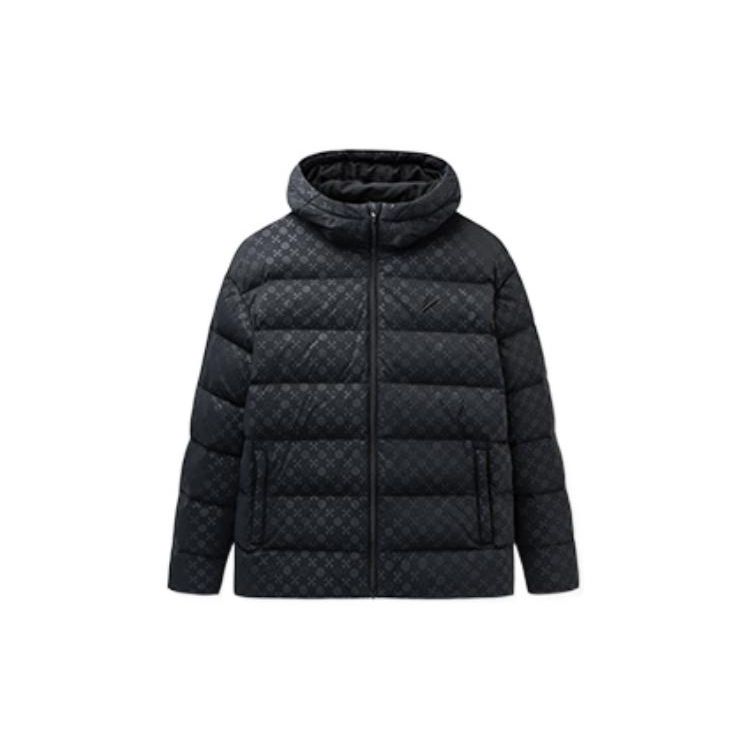 Anta Куртка Basketball Series с логотипом, однотонным принтом, на молнии, с капюшоном, на утином пуху, ветрозащитная, теплая, мужская, куртки матово-черного цвета 152241910R-2