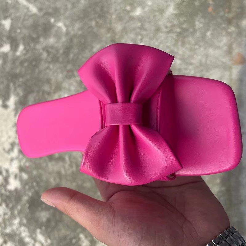 Женские тапочки, летние повседневные женские удобные пляжные тапочки с толстым дном и бантом, однотонные нескользящие