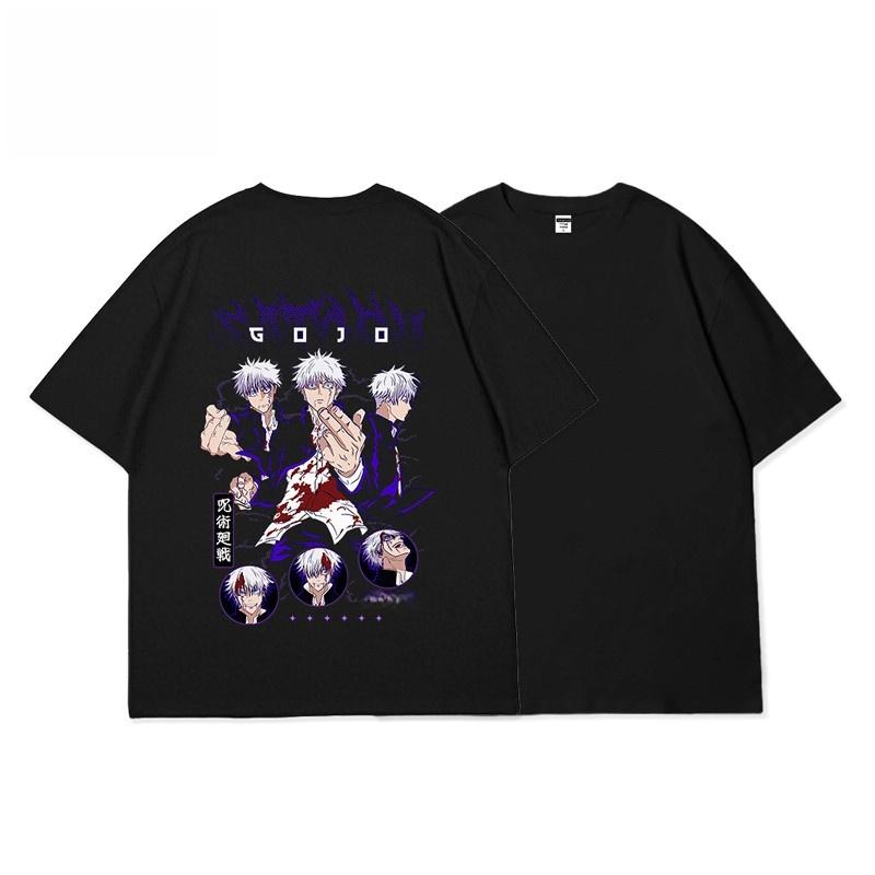 2026 Summer Jujutsu Kaisen Gojo Satoru Multi Character Back Print Tshirt Unisex Oversized Short Sleeve Purple Streetwear