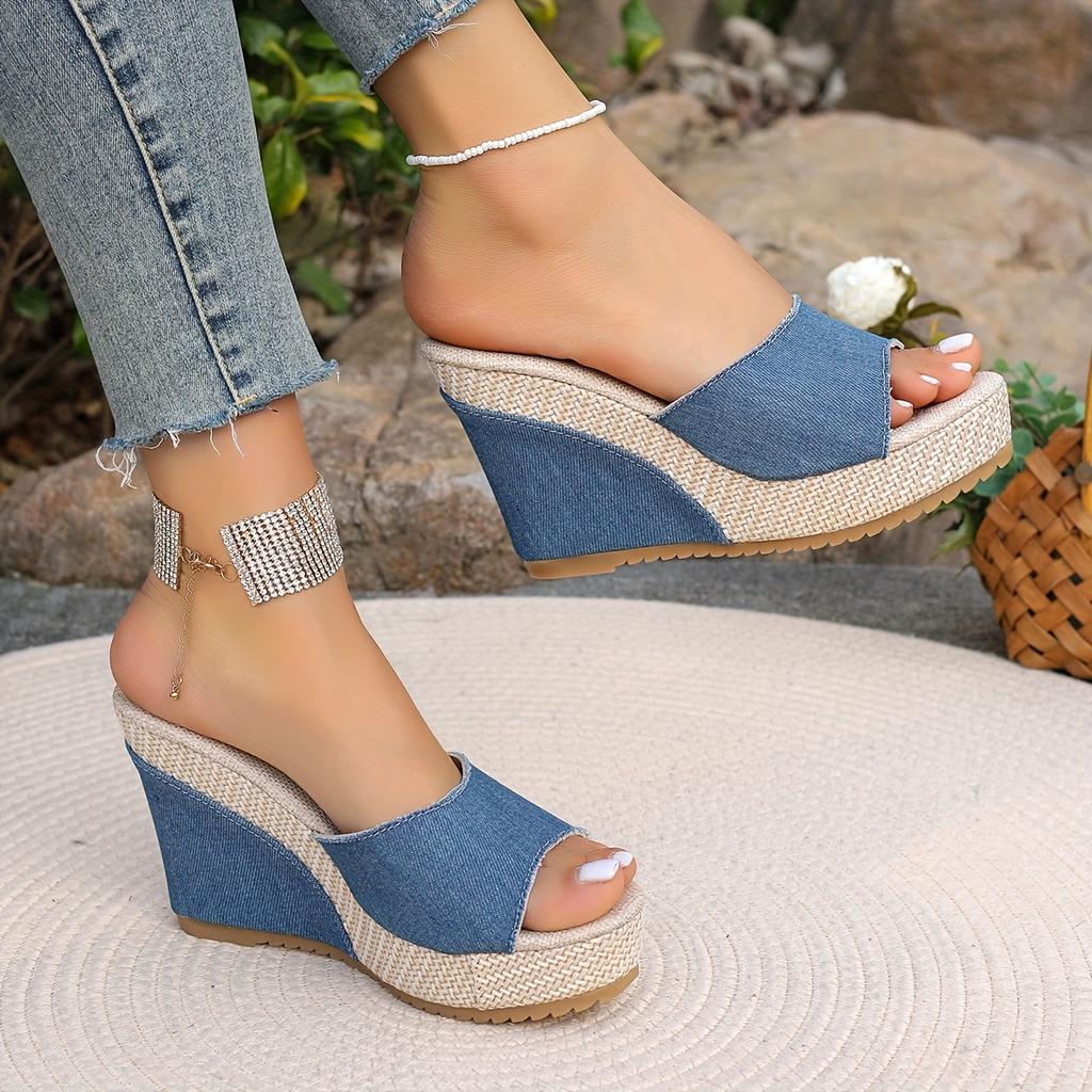 Women Shoes Summer  Slippers Fashion Retro Wedge Platform Beach Shoes Female Peep High Heels Sandalias Mules