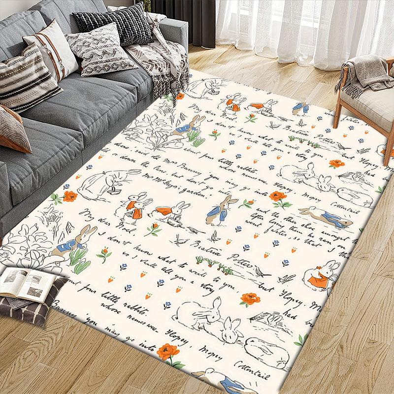 Peter Rabbit Flannel Printed Carpet, Home Sofa Decoration for Living Room & Bedroom, Non‑Slip Play Flannel Floor Mat for Game Room