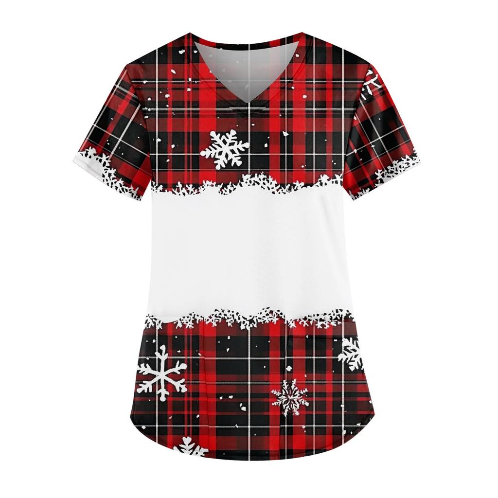 Рабочая форма больших размеров с принтом, топы для женщин, забавные футболки с v-образным вырезом и короткими рукавами, рабочая одежда, футболка с карманами