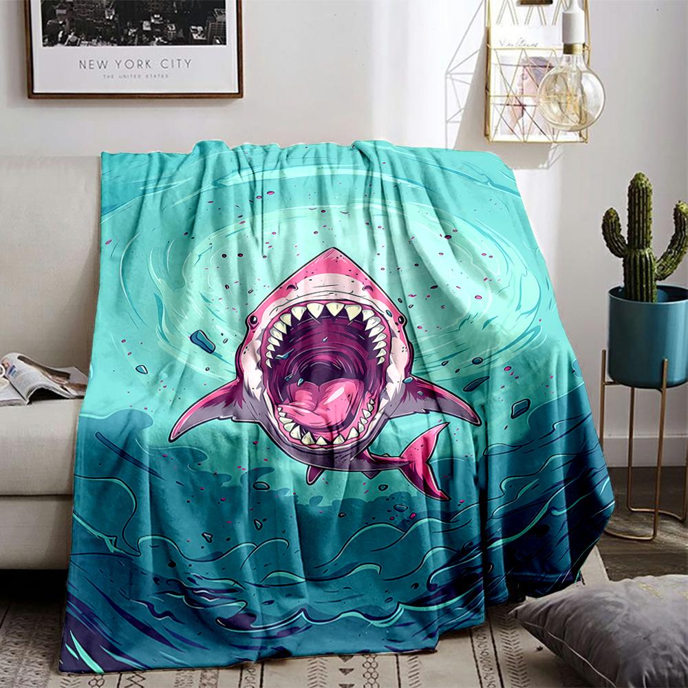 Cartoon Shark Attack Keep warm DesignFlannel blanket for bedroom, living room, sofa, and nap