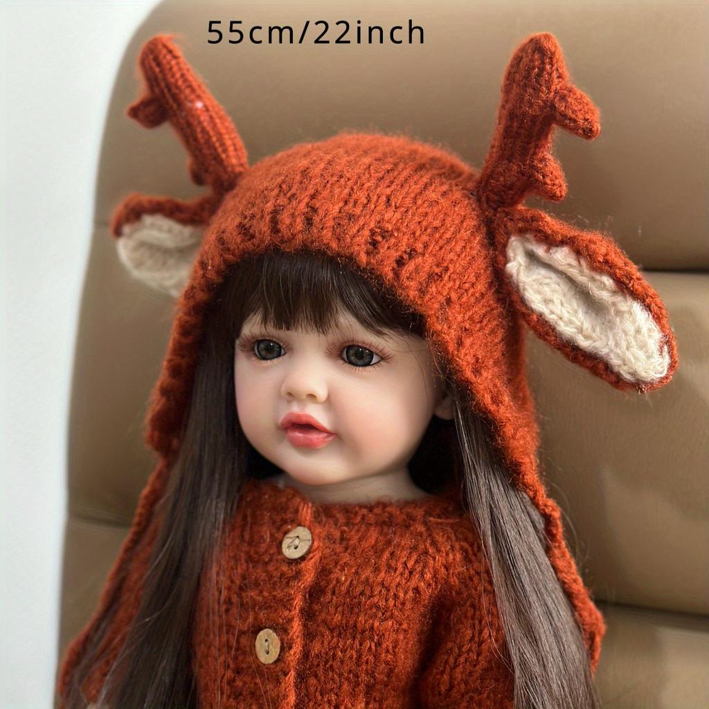 BZDOLL Реалистичная кукла-реборн для девочки 55 см 22 дюйма, кукла-игрушка с полным виниловым телом, коричневые длинные волосы, реалистичная принцесса, малышка Бебе