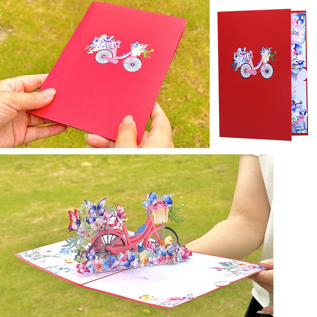 Creative Flower Butterfly Bicycle Pop Up Greeting Card 3D Handmade Paper Surprise Card for Birthdays and Weddings
