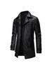 New European size men's mid-length leather trench coat, suit collar, leather jacket, casual trendy belt jacket for men