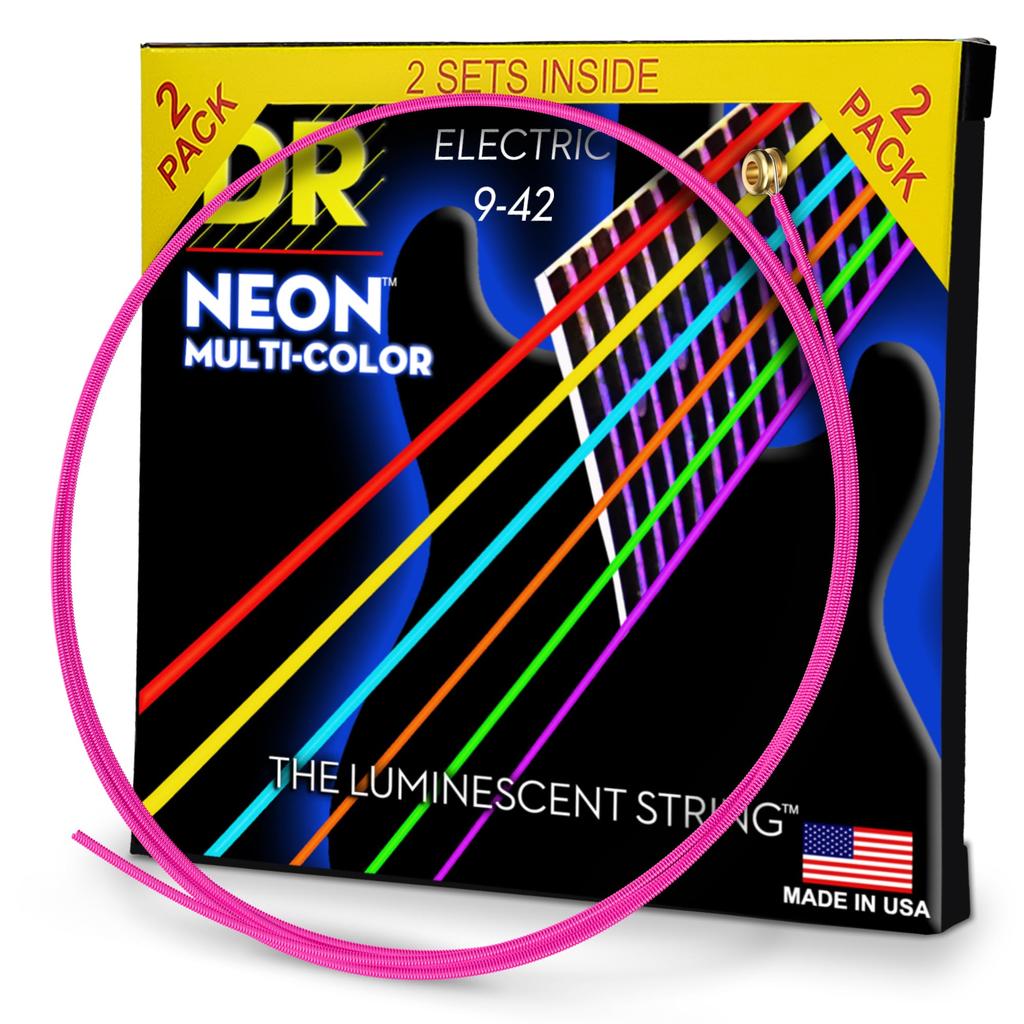 Струны для электрогитары DR Strings NEON, многоцветные, с покрытием, .009-.042, NMCE-2/9