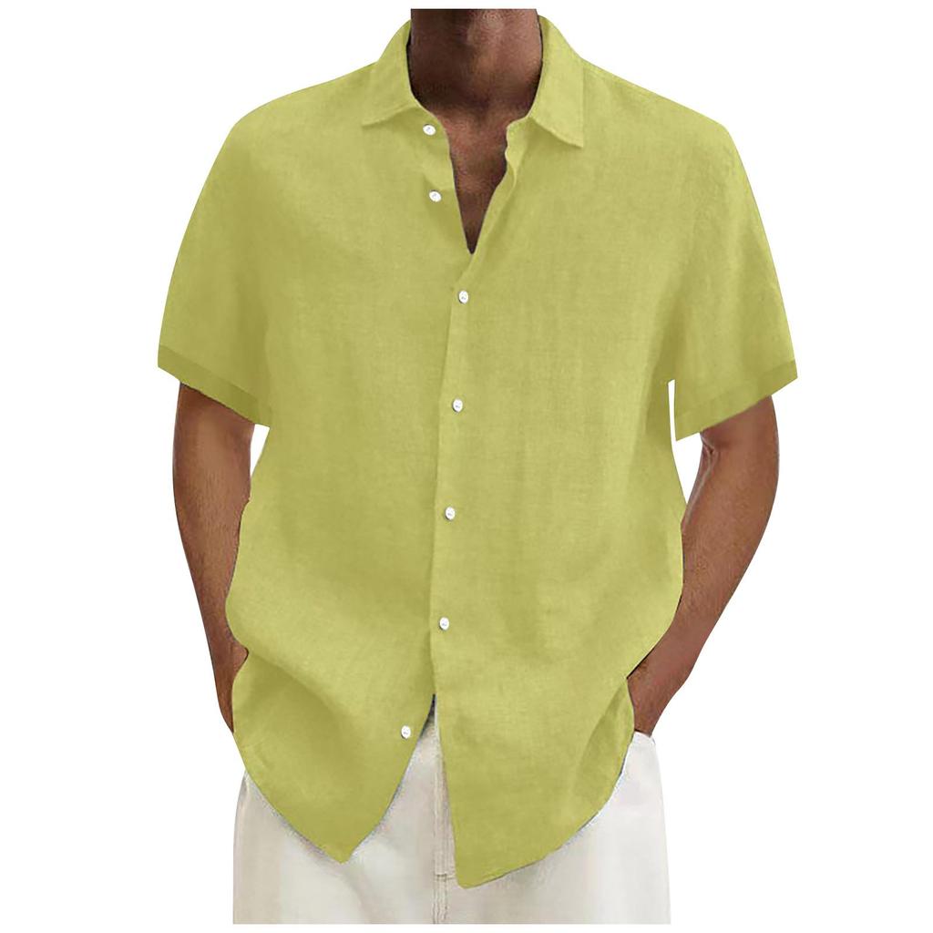 Designer Spring Summer Men's Casual Cotton Linen Solid Color Short Sleeve Shirts Loose Shirts