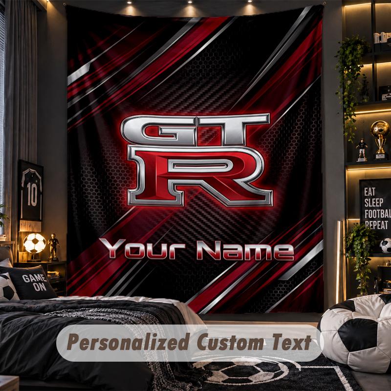 TapestryNissan GT-R Custom Name Text Personalized Wall Hanging Tapestry Home Wall Decor