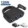 120W Car Charger Adapter 12V 24V 3 Socket Splitter Dual USB LED Car Fast Charger for Phone