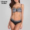 Women Bikini Set Retro Striped Bikini Floral Printed Swimwear Women Sexy Swimsuit