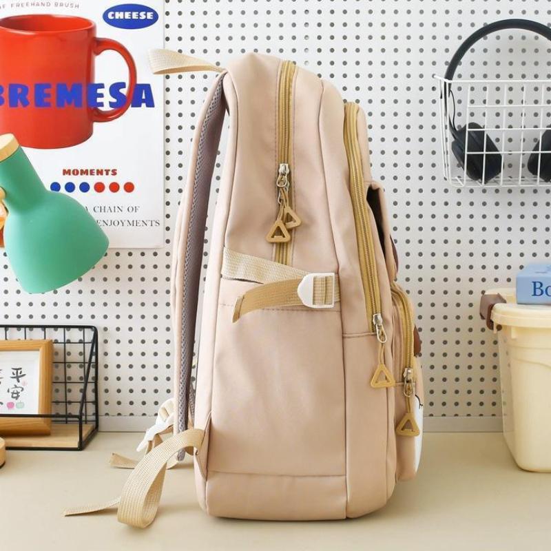 4pcs Classic Casual Backpack Neutral Printed Student Backpack Pencil Case Crossbody Bag Storage Bag Set