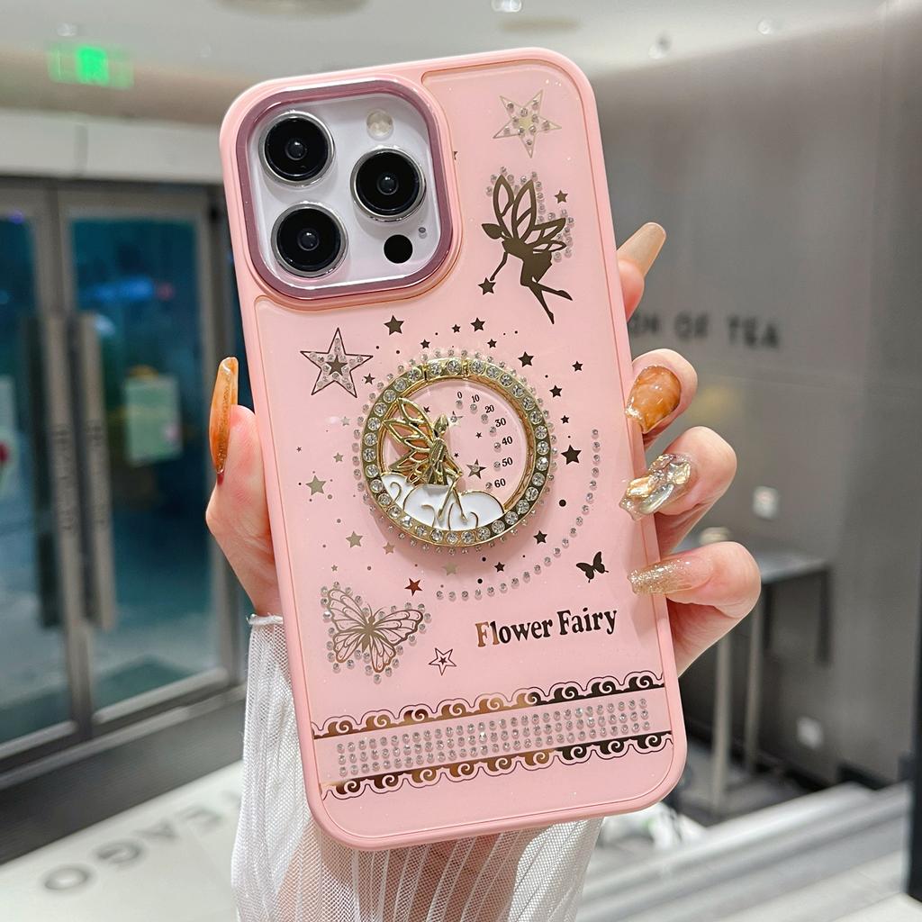 For iPhone 16 Pro Max Case Flower Fairy Pattern TPU+PC Phone Back Cover with Kickstand