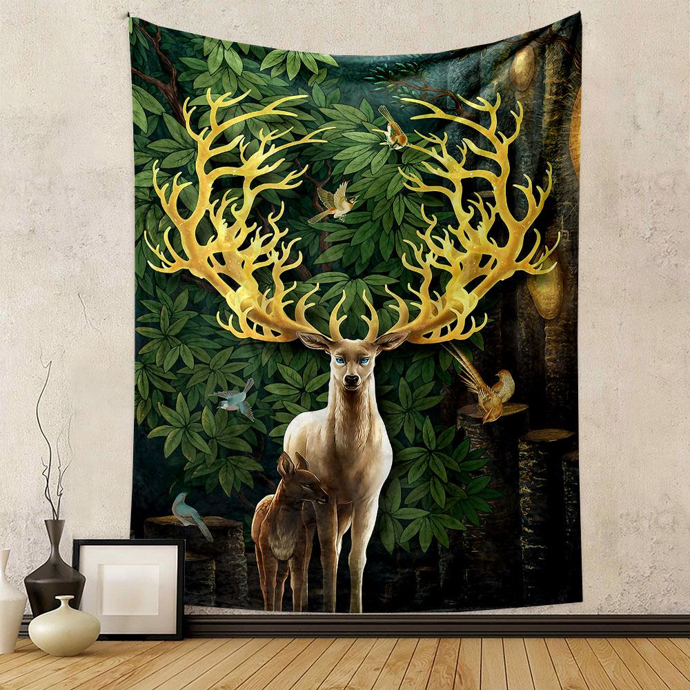 Majestic Deer with Glowing Antlers Patterned tapestry home decor, suitable for bedroom and living room, gift