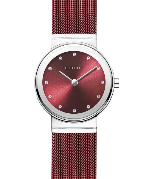 Часы BERING Analog Quartz Classic Collection с ремешком из нержавеющей стали, сапфировым стеклом, красным сетчатым ремнем x серебром, подлинный импортный продукт, внутренняя гарантия 3 года