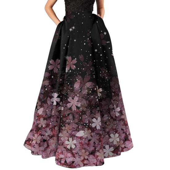 Женская макси-юбка с высокой талией трапециевидной формы, большие качели с цветочным принтом на молнии, полуоткрывающаяся мягкая богемная свободная вечерние пляжная юбка для выпускного вечера