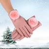 Autumn and Winter Warm Gloves for Women Rabbit Hair Ball Thickened Plus Velvet Cold-proof Fashion Cute Riding PU Leather Touch Screen Gloves