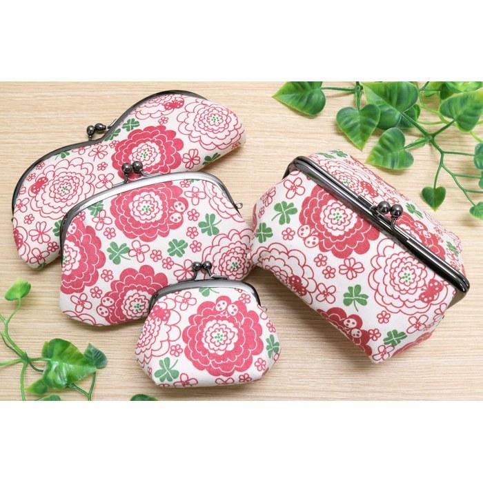 Kyuyuu Made in Japan Gamaguchi Coin Case 6x9x6cm Wallet Small Change Purse Bean-shaped Canvas Floral Pattern Tekuteko Hana Japanese Goods