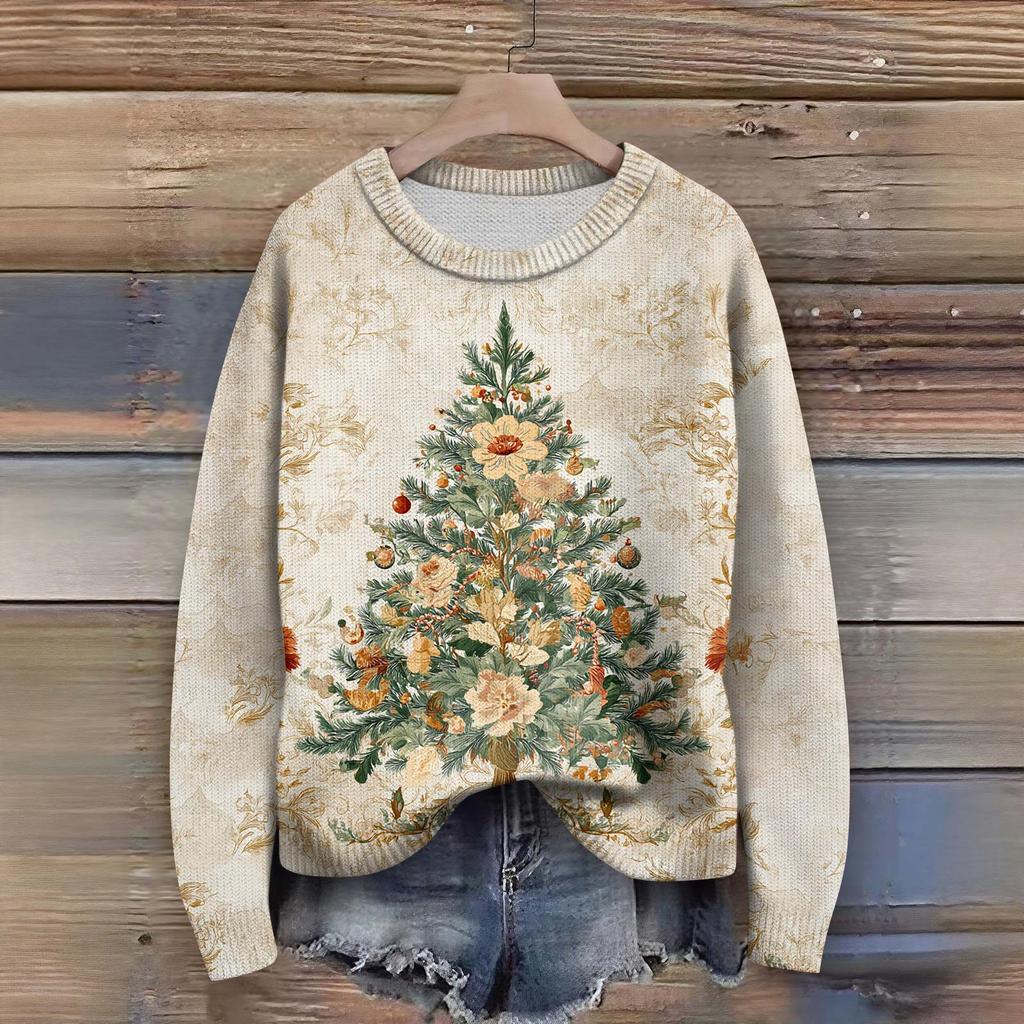 Пуловеры с длинным рукавом для женщин, с круглым вырезом, повседневные, милые, с принтом, вязаные, оверсайз