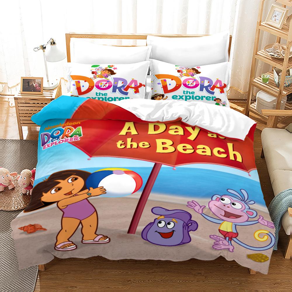 Dora Bedding Collections Kids Boys Girls With Bed Linen Queen King Full Twin Single Size New Anime Kamado Nezo Duvet Cover Collections