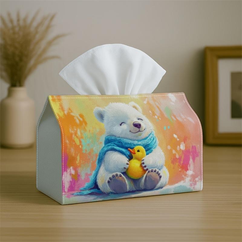 1pc Party Tissue Box, Charming Dreamy Design, Versatile Tissue Holder, Soft Pastel Bear Theme, Outdoor Celebration Supplies, Daily Desktop Tissue Orga